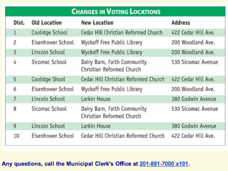 Special Election Polling Locations Change In Wyckoff Wyckoff