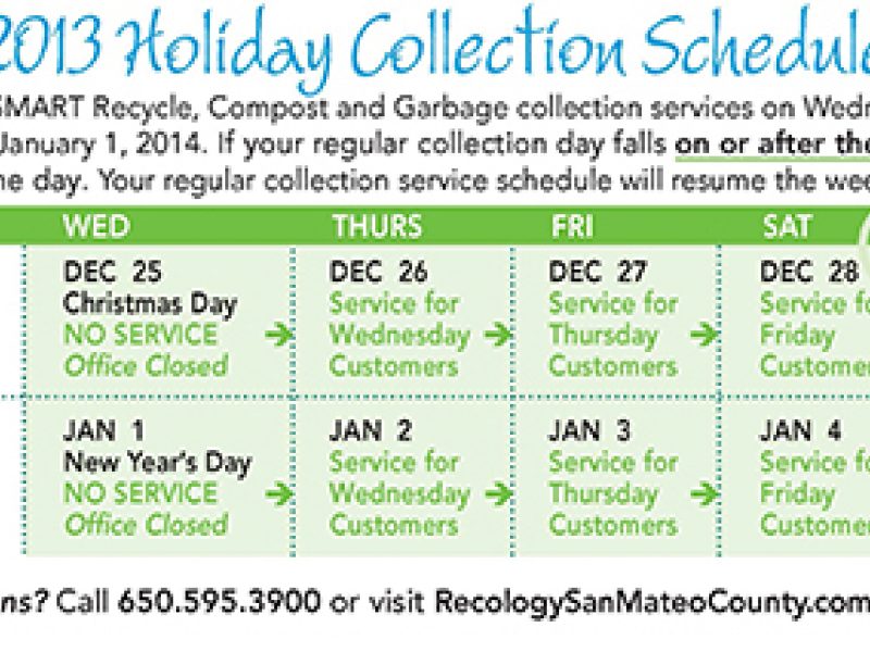 Here's the Recology PickUp Schedule for Christmas/New Year Weeks