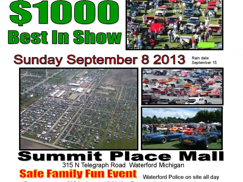 Biggest Classic Car Show Michigan, Sunday September 8, Summit Place