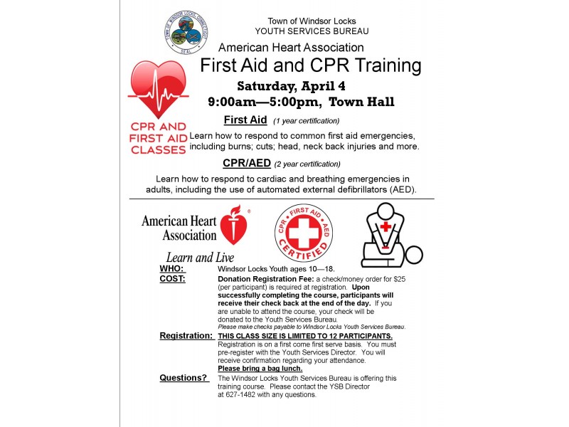Youth First Aid, CPR, AED Training Windsor Locks, CT Patch