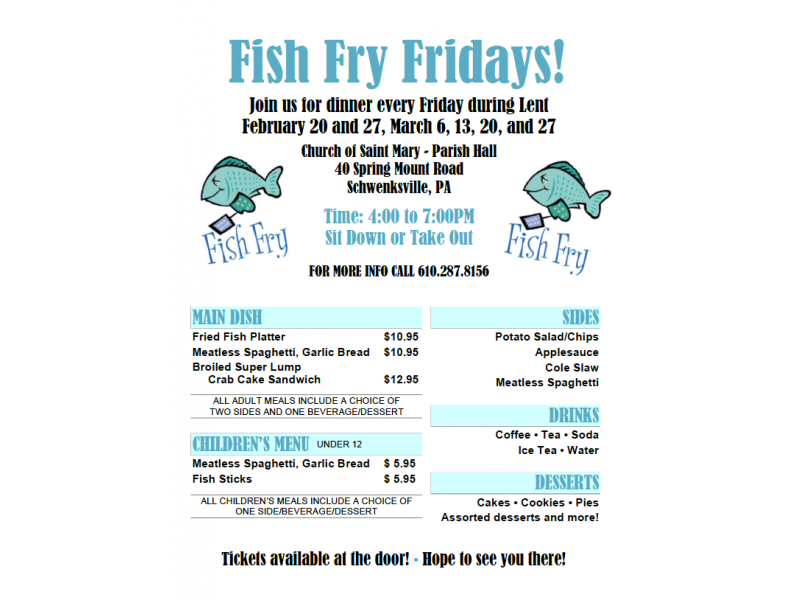 Church of St. Mary Fish Fry Friday's - February 20 and 27, March 6, 13 ...