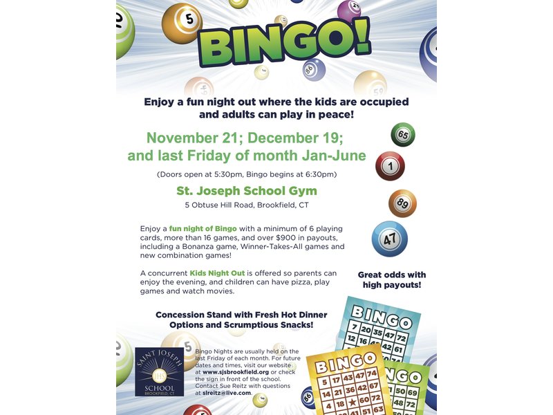 Bingo Nights at St. Joseph School in Brookfield Brookfield, CT Patch