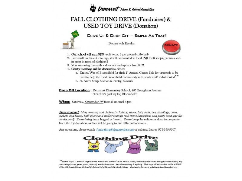 FALL CLOTHING DRIVE (Fundraiser) and USED TOY DRIVE 