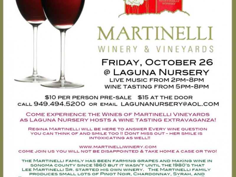 Laguna Nursery Wine Tasting With Martinelli Winery Beach Laguna Nursery Wine Tasting With Martinelli Winery