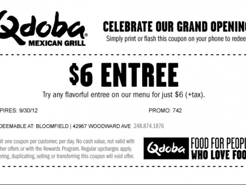 New Advertiser, Qdoba Mexican Grill is offering a coupon for a 6