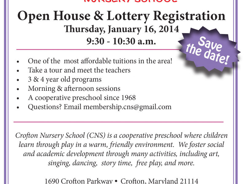 Crofton Nursery School Open House Lottery Registration Md Crofton Nursery School Open House Lottery Registration Md Patch