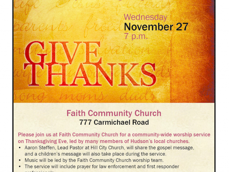 Hudson Community Thanksgiving Service Hosted By Faith Community Church Hudson Community Thanksgiving Service Hosted By Faith Community Church