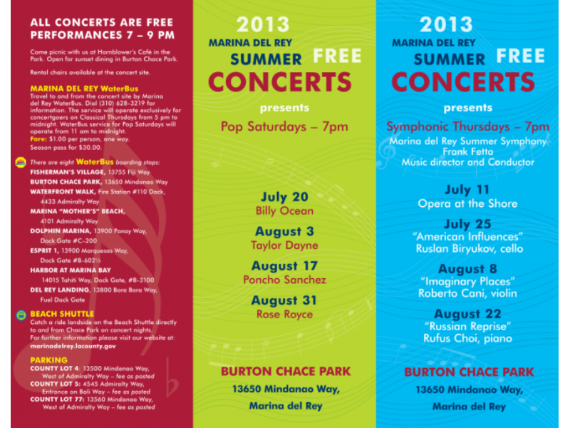 Free Marina Del Rey Summer Concerts Begin Thursday Marina Del Rey, CA