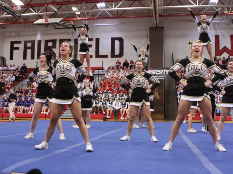 Trumbull and St. Joseph Cheerleaders Compete, Covered by MSG Trumbull