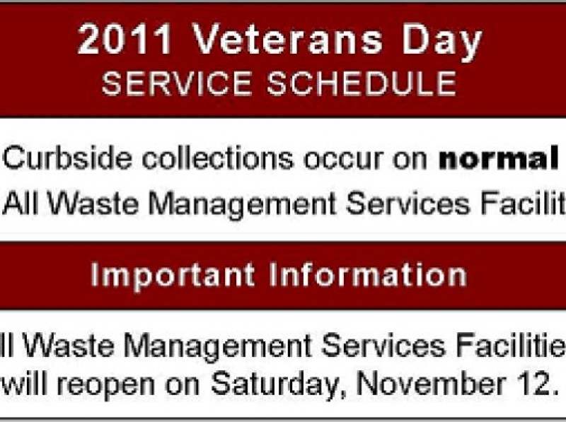 Anne Arundel Trash, Recycle Collection Schedule for Veterans Day