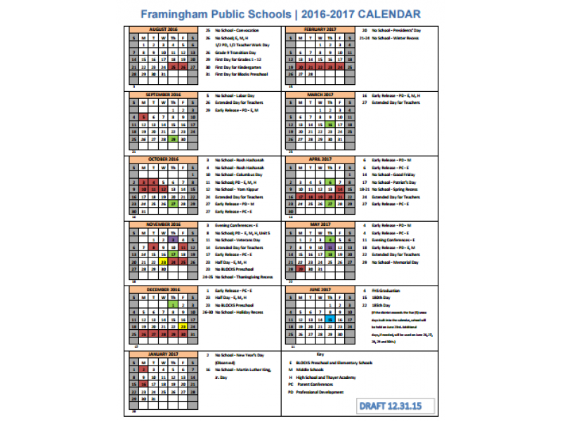 Framingham School Committee Approves 201617 Calendar Framingham, MA