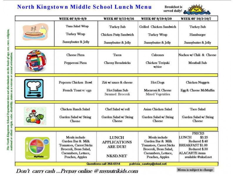 North Kingstown Public School Lunch Menus North Kingstown, RI Patch